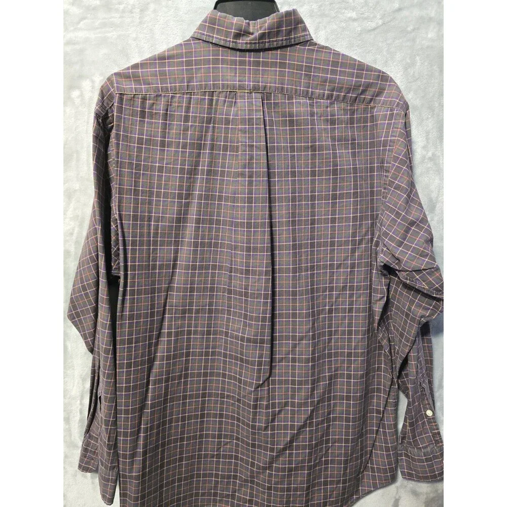 Ralph Lauren Mens L Shirt Brown Purple Check Striped Classic Casual Purple Pony